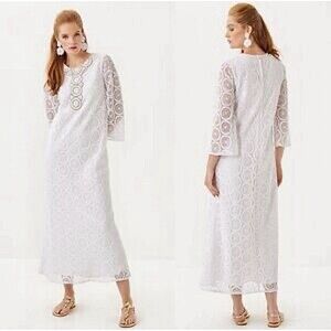 Lilly Pulitzer Burnett Crochet Lace Maxi Dress Size 0 White Beach Wedding Costal